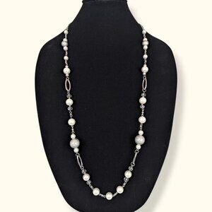 NY Collection Long Faux Pearl & Crystal Accent Necklace